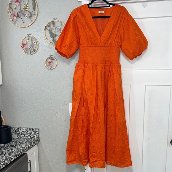 AYR THE EXTRA EXTRA DRESS COTTON PEPLIN ORANGE MAXI DRESS SIZE LARGE - Picture 3 of 13